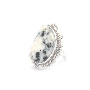 Genuine White Buffalo Turquoise Sterling Silver Navajo Ring