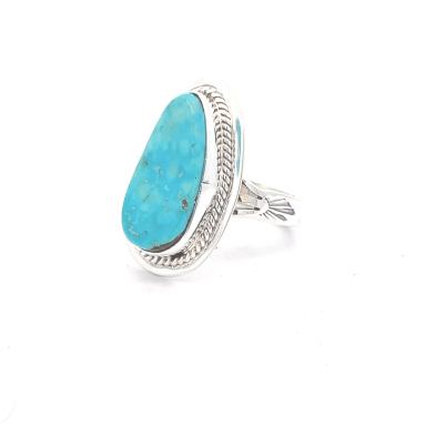 Genuine Kingman Turquoise Sterling Silver Navajo Ring
