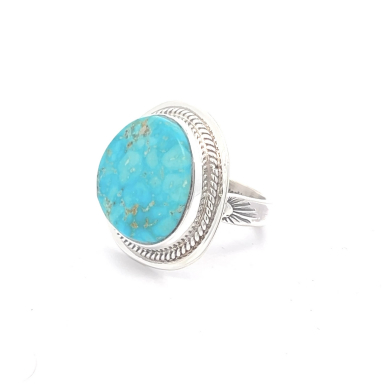 Genuine Kingman Turquoise Sterling Silver Native American Ring