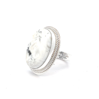 Genuine White Buffalo Turquoise Sterling Silver Navajo Ring