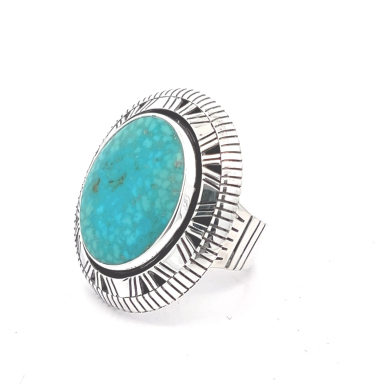 Bird's Eye Kingman Web Turquoise Sterling Silver Navajo Ring