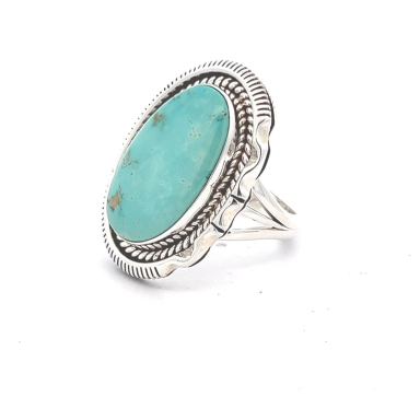 Genuine Royston Turquoise Sterling Silver Ring by Navajo Artist Artie Yellowhorse