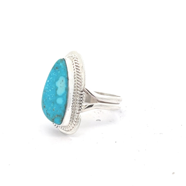 Genuine Kingman Water Web Turquoise Sterling Silver Navajo Ring