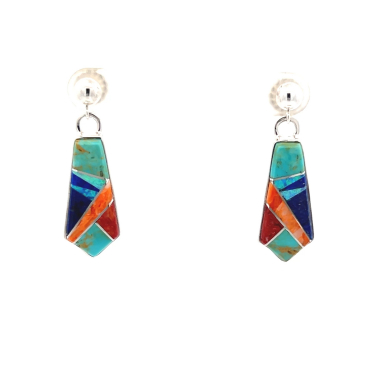 Calvin Begay Genuine Gemstones Sterling Silver Post Earrings