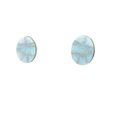 Calvin Begay Jewelry Fire and Ice Opal Sterling Silver Post Earrings