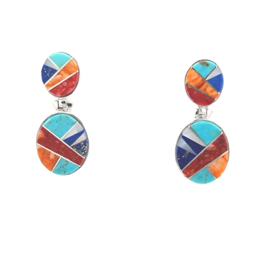 Calvin Begay Genuine Spiny Oyster Shell Sterling Silver Post Earrings