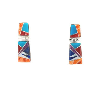 Calvin Begay Genuine Gemstones Sterling Silver Earrings