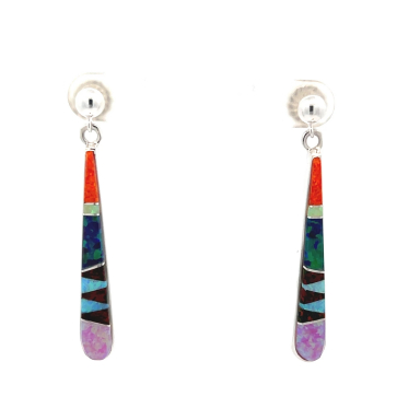 Calvin Begay Fire and Ice Opal Sterling Silver Dangle Earrings