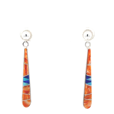 Calvin Begay Jewelry Genuine Spiny Oyster Shell Sterling Silver Dangle Earrings