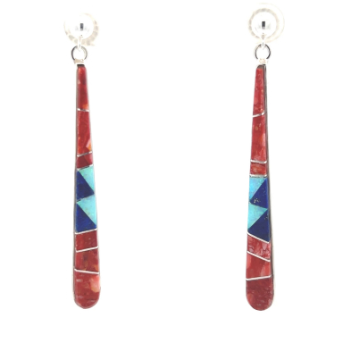 Calvin Begay Genuine Spiny Oyster Shell Sterling Silver Dangle Earrings
