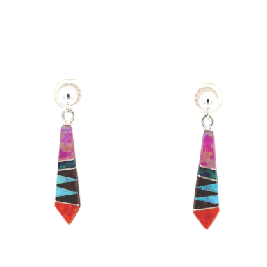 Calvin Begay Fire and Ice Opal Sterling Silver Post Earrings