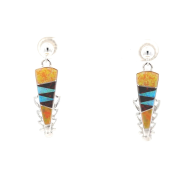 Calvin Begay Fire and Ice Opal Sterling Silver Earrings