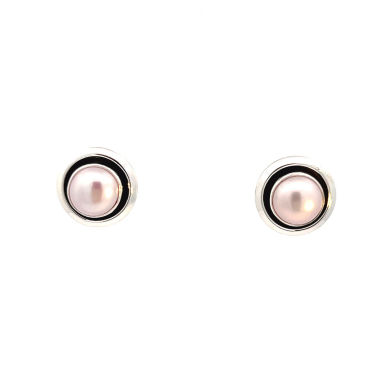 Artie Yellowhorse Jewelry Genuine Freshwater Pearl Sterling Silver Shadowbox Earrings