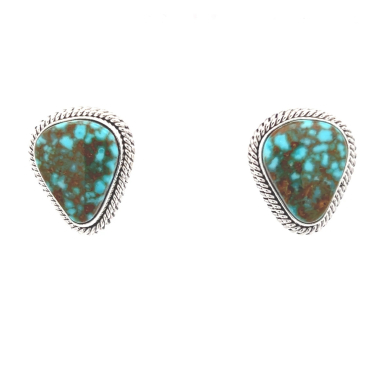 Artie Yellowhorse Genuine Kingman Web Turquoise Sterling Silver Post Earrings