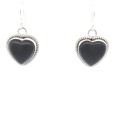 Artie Yellowhorse Jewelry Genuine Black Onyx Sterling Silver Heart Earrings
