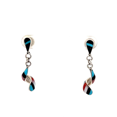 Zuni Indian Jewelry Genuine Gemstones Sterling Silver Earrings