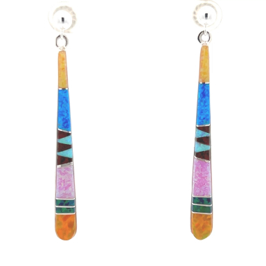 Calvin Begay Fire and Ice Opal Sterling Silver Dangle Earrings