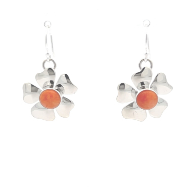 Artie Yellowhorse Jewelry Genuine Spiny Oyster Shell Sterling Silver Flower Earrings