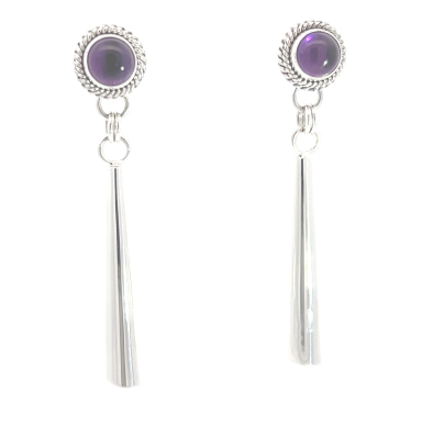 Artie Yellowhorse Navajo Jewelry Genuine Amethyst Sterling Silver Earrings
