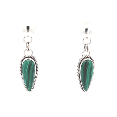 Artie Yellowhorse Native American Jewelry Genuine Malachite Sterling Silver Earrings