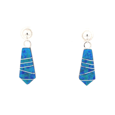 Calvin Begay Blue Opal Sterling Silver Navajo Post Earrings