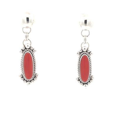 Artie Yellowhorse Jewelry Genuine Mediterranean Coral Sterling Silver Earrings