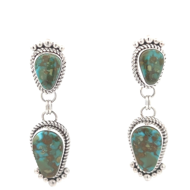 Artie Yellowhorse Jewelry Genuine Kingman Turquoise Sterling Silver Earrings