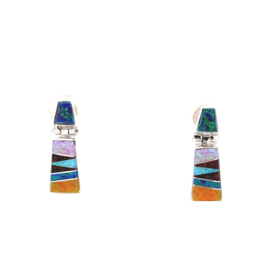 Calvin Begay Fire and Ice Opal Sterling Silver Post Earrings