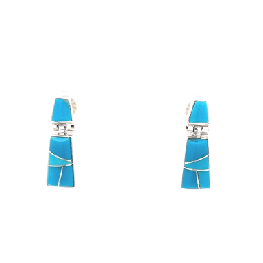 Calvin Begay Genuine Kingman Turquoise Sterling Silver Earrings
