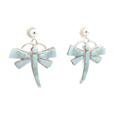 Calvin Begay Fire and Ice Opal  Sterling Silver Dragonfly Earrings