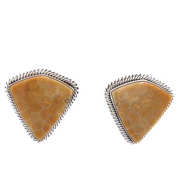 Artie Yellowhorse Jewelry Genuine Fossilized Coral Sterling Silver Earrings