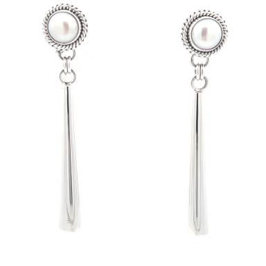 Artie Yellowhorse Jewelry Genuine Freshwater Pearls Sterling Silver Earrings