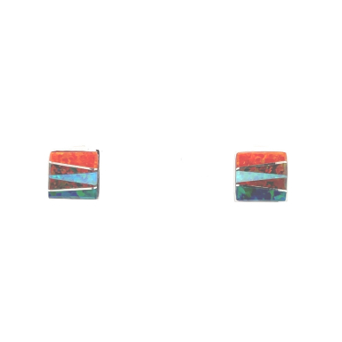 Calvin Begay Jewelry Fire and Ice Opal Sterling Silver Post Earrings
