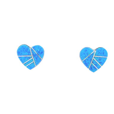 Calvin Begay Blue Opal Sterling Silver Heart Earrings
