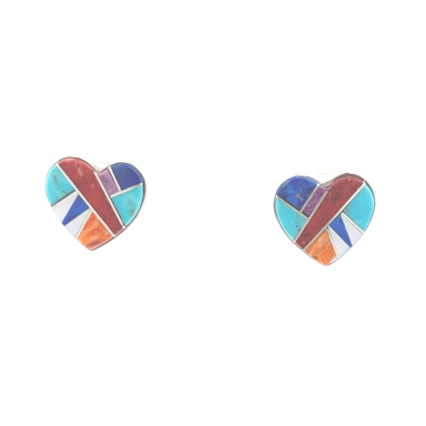 Calvin Begay Genuine Gemstones Sterling Silver Post Earrings