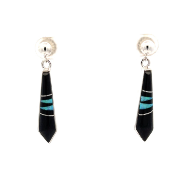 Calvin Begay Genuine Acoma Jet Sterling Silver Earrings