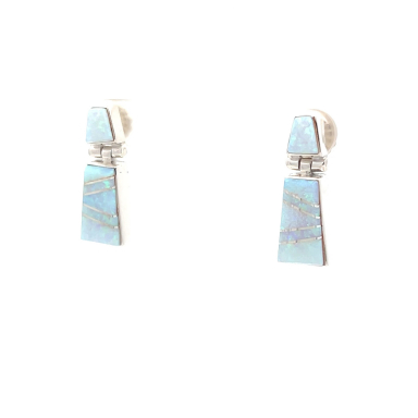 Calvin Begay Fire and Ice Opal Sterling Silver Earrings