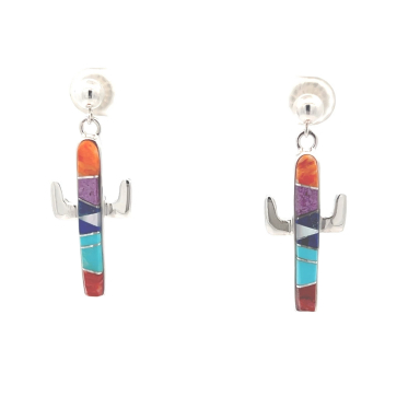 Calvin Begay Jewelry Genuine Gemstones Sterling Silver Cactus Earrings