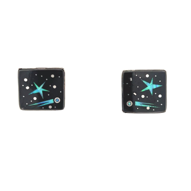 Calvin Begay Night Sky Design Sterling Silver Post Earrings