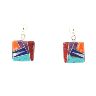 Navajo Artist Calvin Begay Genuine Spiny Oyster Shell Sterling Silver Post Earrings