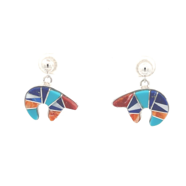 Calvin Begay Genuine Gemstone Sterling Silver Bear Earrings