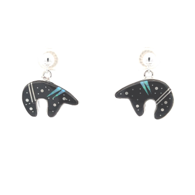 Calvin Begay Night Sky Sterling Silver Bear Earrings