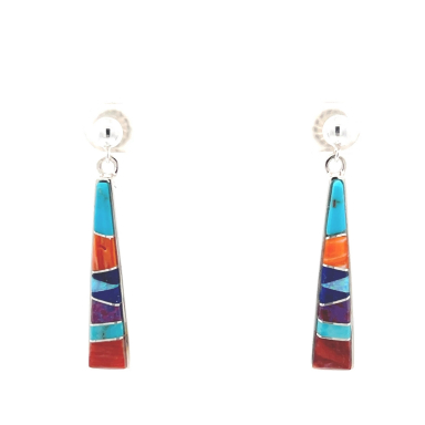 Calvin Begay Genuine Gemstones Sterling Silver Earrings 1 1/2" Long