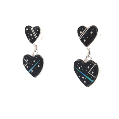 Calvin Begay Night Sky Sterling Silver Double Heart Earrings