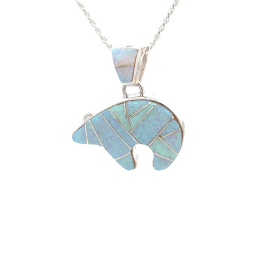 Calvin Begay Fire and Ice Opal Sterling Silver Bear Pendant
