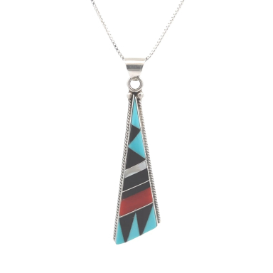 Zuni Indian Jewelry Genuine Gemstones Sterling Silver Pendant