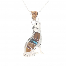 Calvin Begay Navajo Jewelry Genuine Picture Jasper Sterling Silver Coyote Pendant