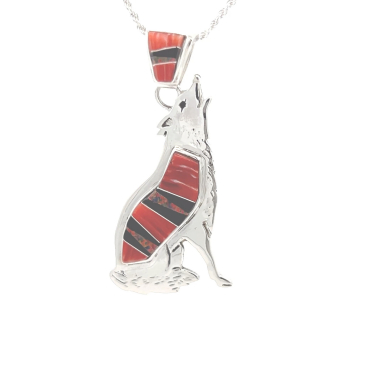 Calvin Begay Jewelry Genuine Spiny Oyster Shell Sterling Silver Coyote  Pendant