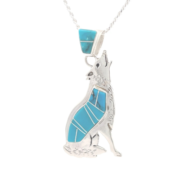 Calvin Begay Native American Jewelry Genuine Kingman Turquoise Coyote Pendant