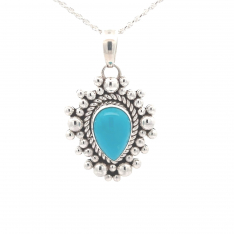 Artie Yellowhorse Native American Jewelry Genuine Sleeping Beauty Turquoise Sterling Silver Pendant
